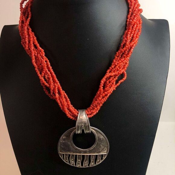 1398 Silpada Sterling 925 Cascading Wave Pendant & coral bead necklace 16" S1515 - Picture 1 of 4